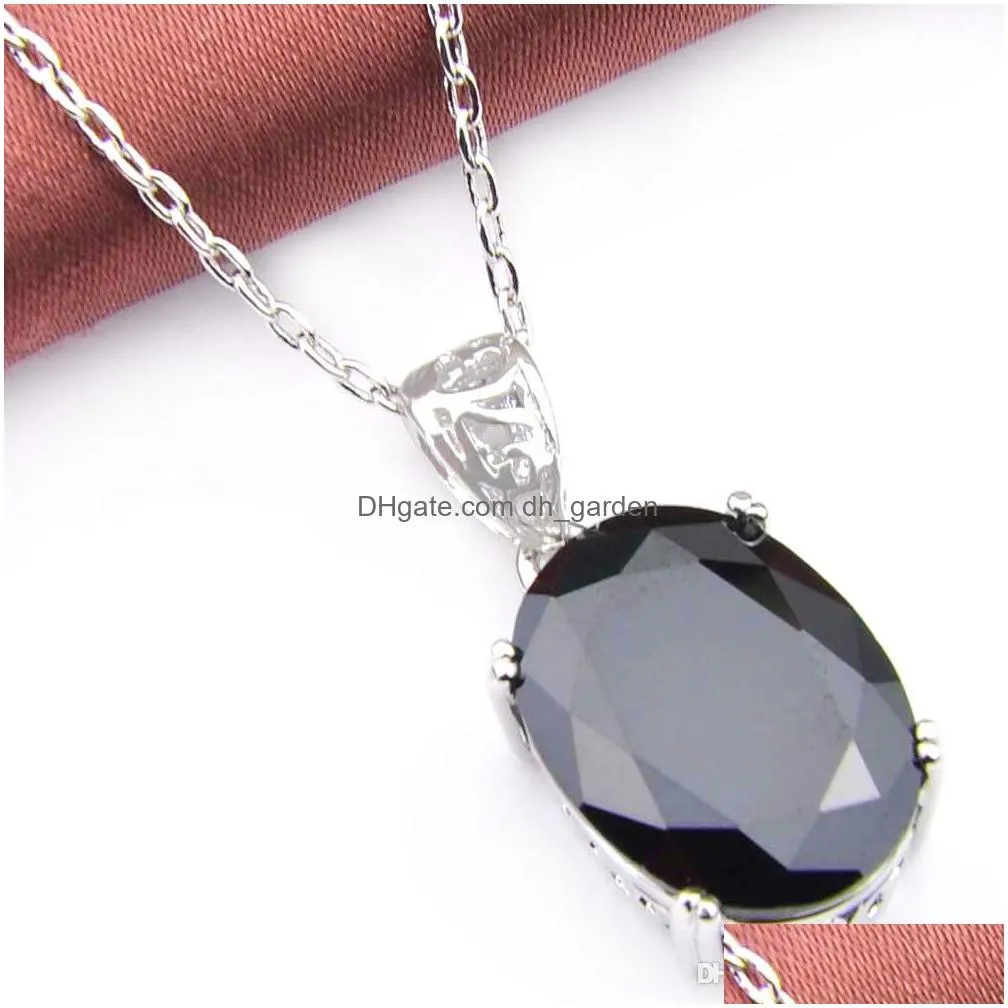 luckyshine family friends gift multicolor oval fire topaz gems 925 sterling silver plated jewelry women zircon pendant necklaces 5