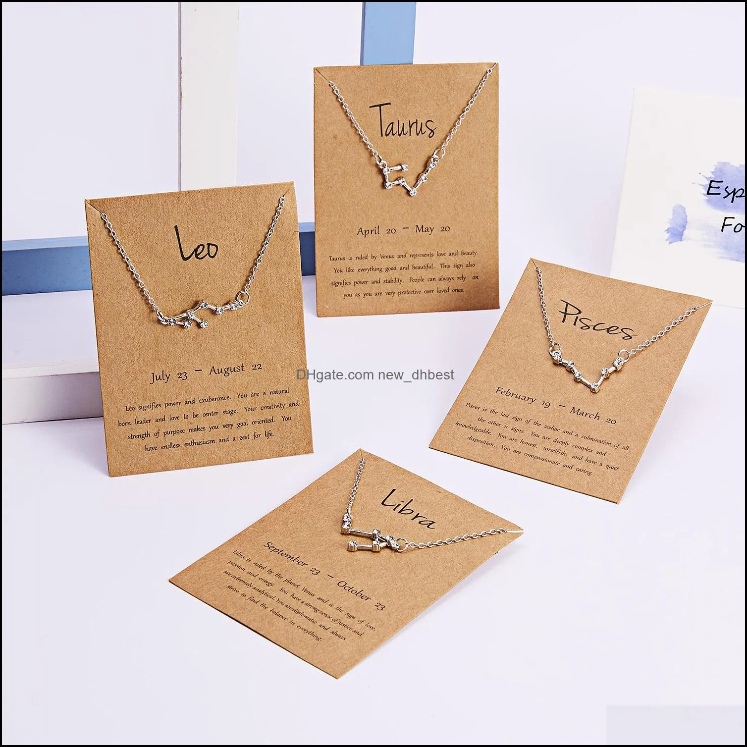 12 zodiac sign card necklaces for women men constellation horoscope shape pendant gold silver chains fashion jewelry gift