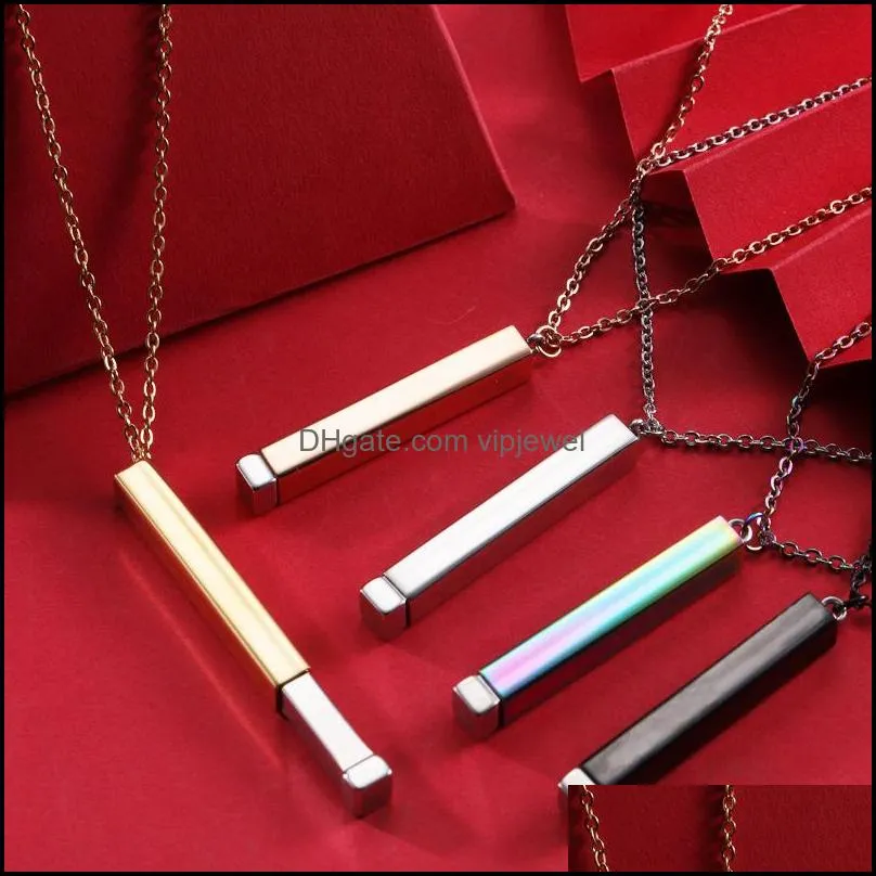 diy hidden engraved bar necklace for women mens gold plated stainless steel necklaces grilfriend gifts personalized jewelry