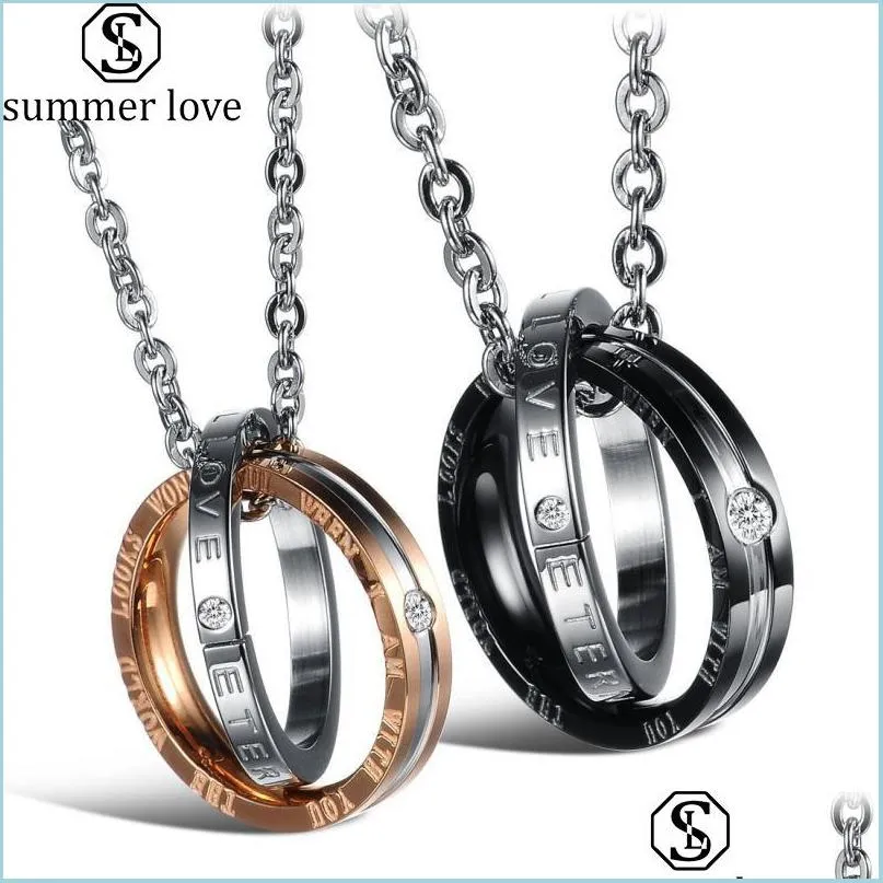 eternal crystal round ring pendant necklace stainless steel couple necklace for women men wedding romantic valentines day love gift