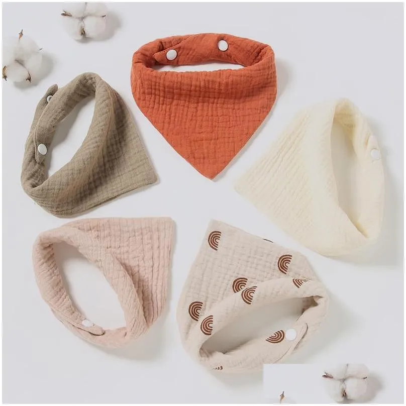 56pcs baby bibs cotton accessories born solid color snap button soft triangle towel feeding drool bibs 220519