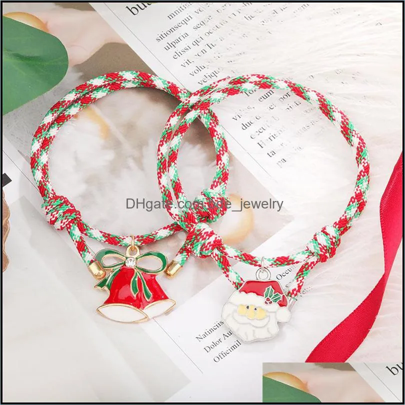 handmade christmas charm braided chain bracelet for women men snowflake stanta xmas tree adjustable friendship bracelets happy year