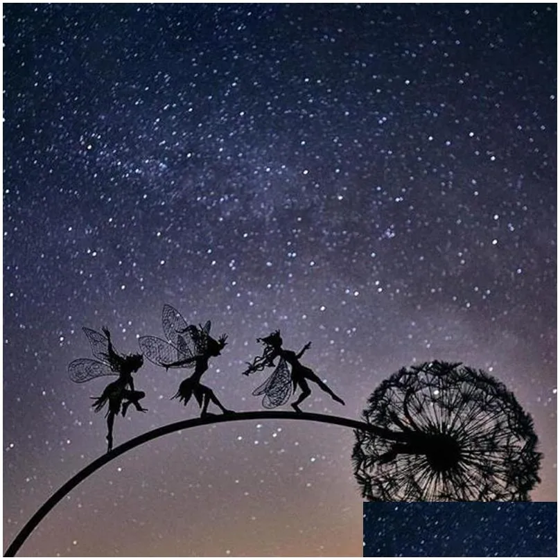 garden decorations fairy dancing with dandelion decoration metal art mythical faery landscape sculpture statue outdoor yard lawn home