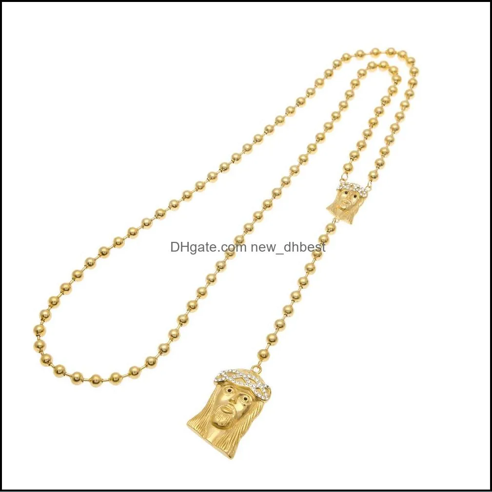 hip hop jewelry crystal diamond rhinestones gold filled jesus pieces pendants statement necklaces beaded chain for mens fashion