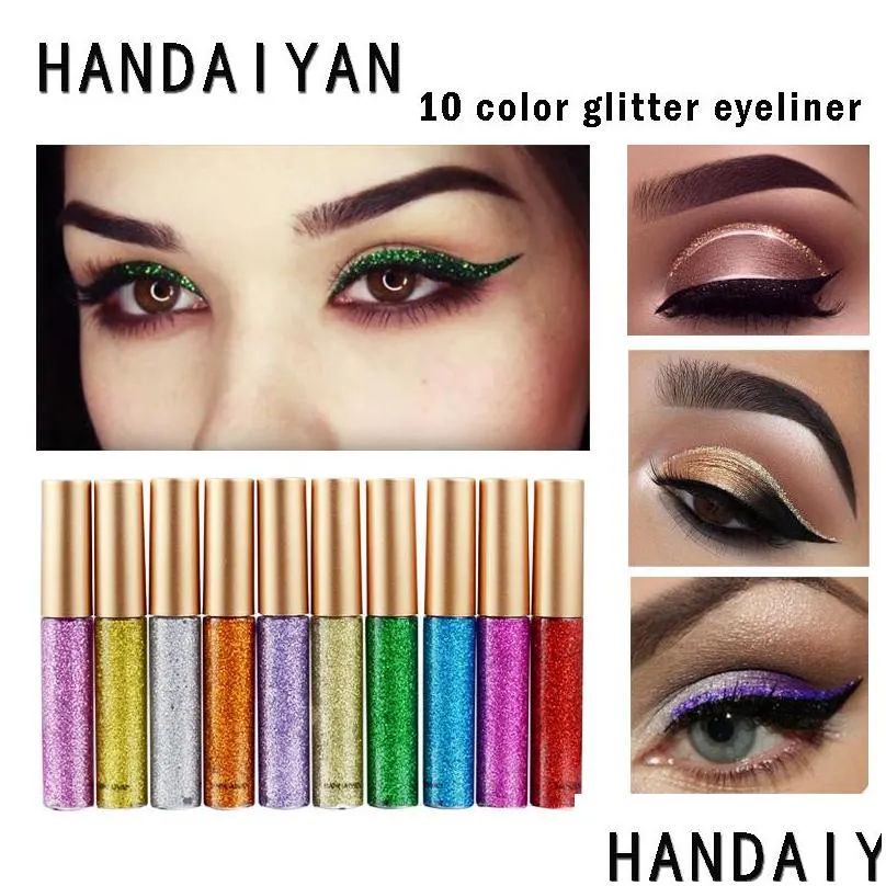 handaiyan 10 colored liquid eyeliner glitter liner colorful sequins shiny easy to wear long last makeup eyeiners