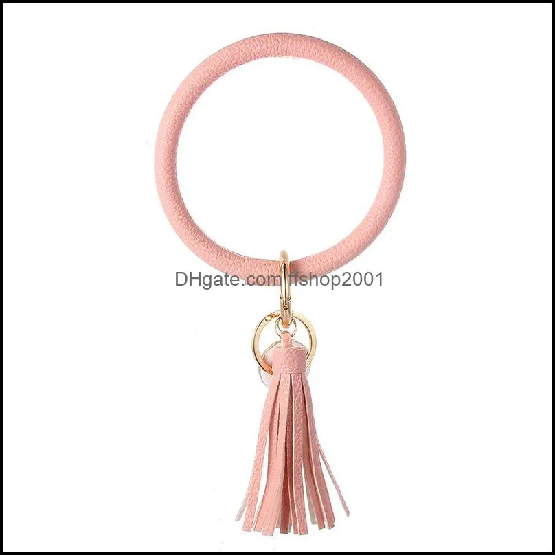 women key ring bracelet large round keychains with tassel bracelets o keyrings leather wrist keychain holder q7fz