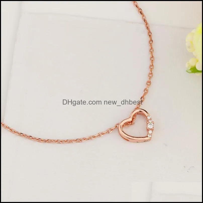 cubic zirconia heart necklace rose gold plated hollow out heart shape pendant necklace choker for women high quality wedding jewelry
