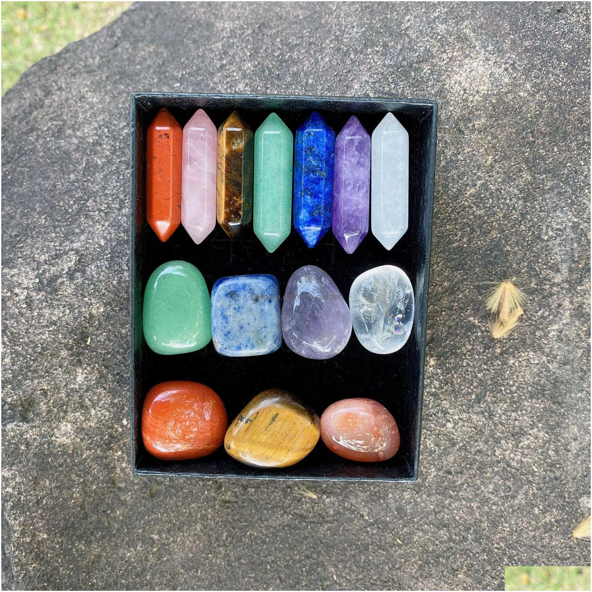 7 chakra set reiki natural stone crystal stones ornaments hexagon prism quartz yoga energy bead chakra healing art craft decoration