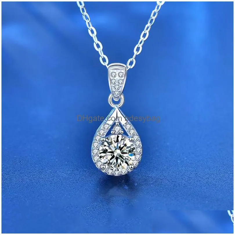 pendant necklaces trendy 925 sterling silver water drop moissanite necklace women plated white gold 1 d color vvs1 necklacespendant