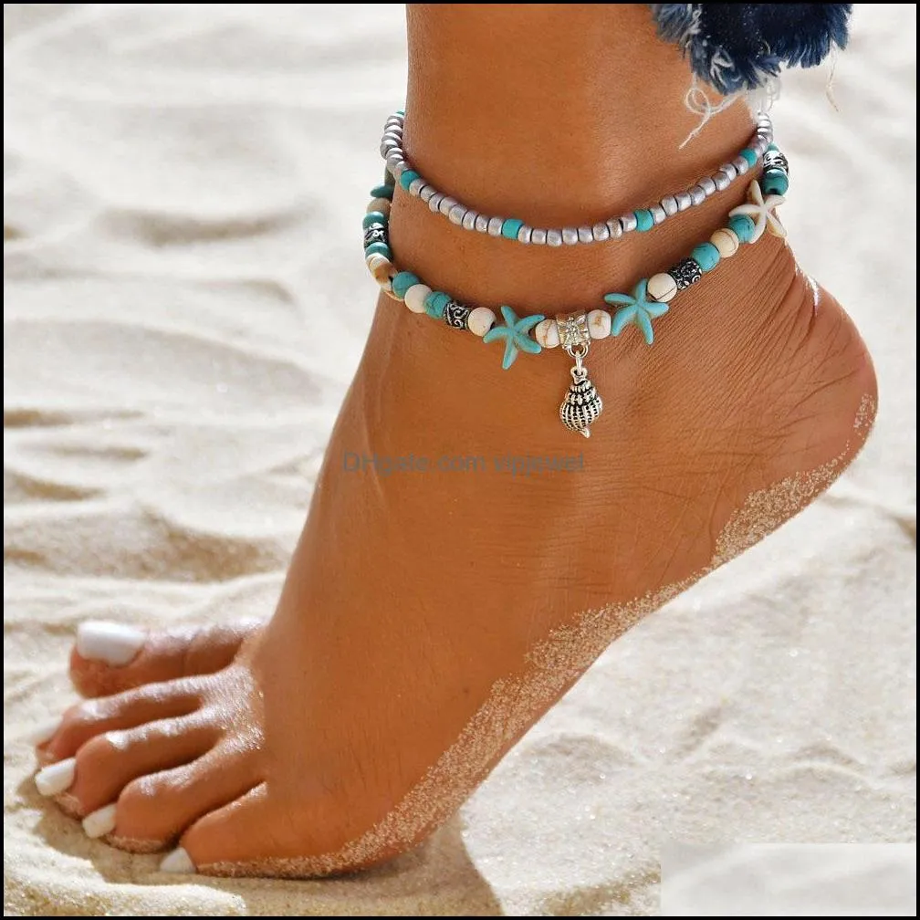 vintage shell beads starfish turtle anklets for women handmade beaded anklet bracelets foot jewelry bracelet