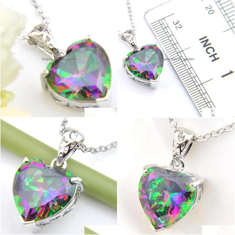 10pcs luckyshine for women rainbow love heart natural mysti topaz gemston 925 sterling silver women cz zircon wedding pendant