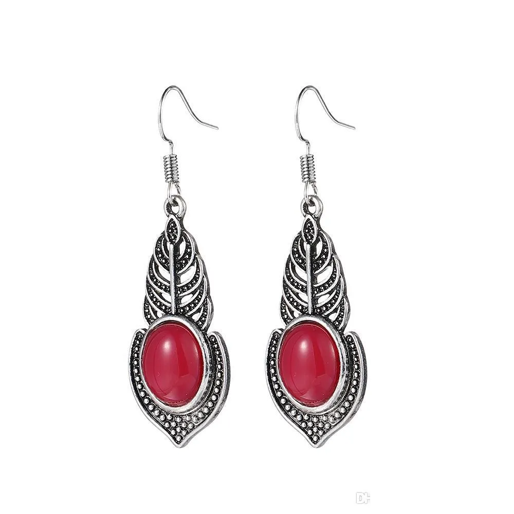 whosale europe red jasper gemstone silver dangle earrings for women girl party jewelry