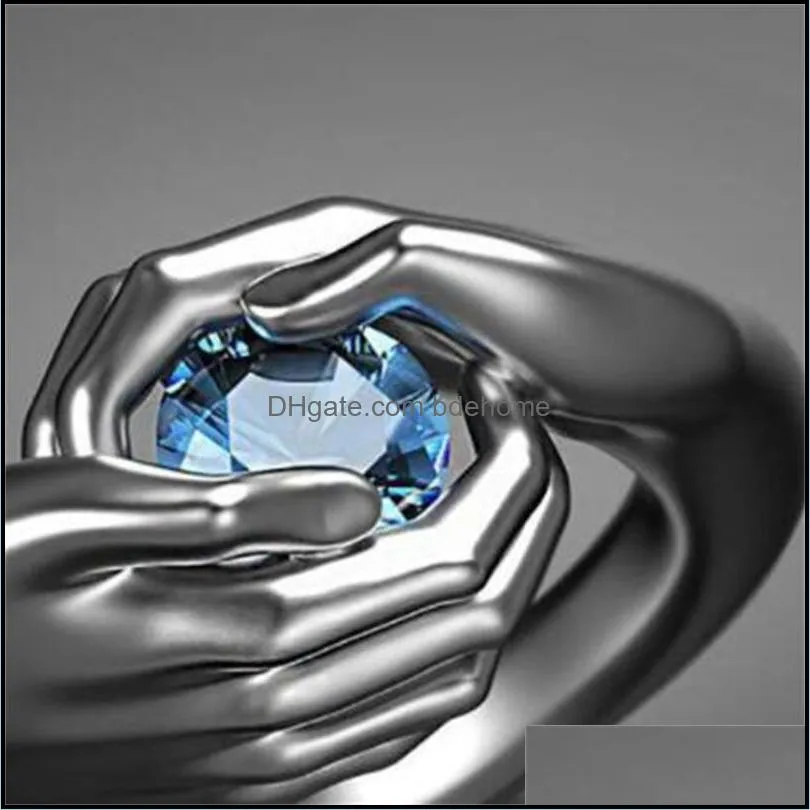 wedding rings 2021exquisite hands embrace blue ring crystal rhinestone elegant female engagement fashion gift 1903 t2