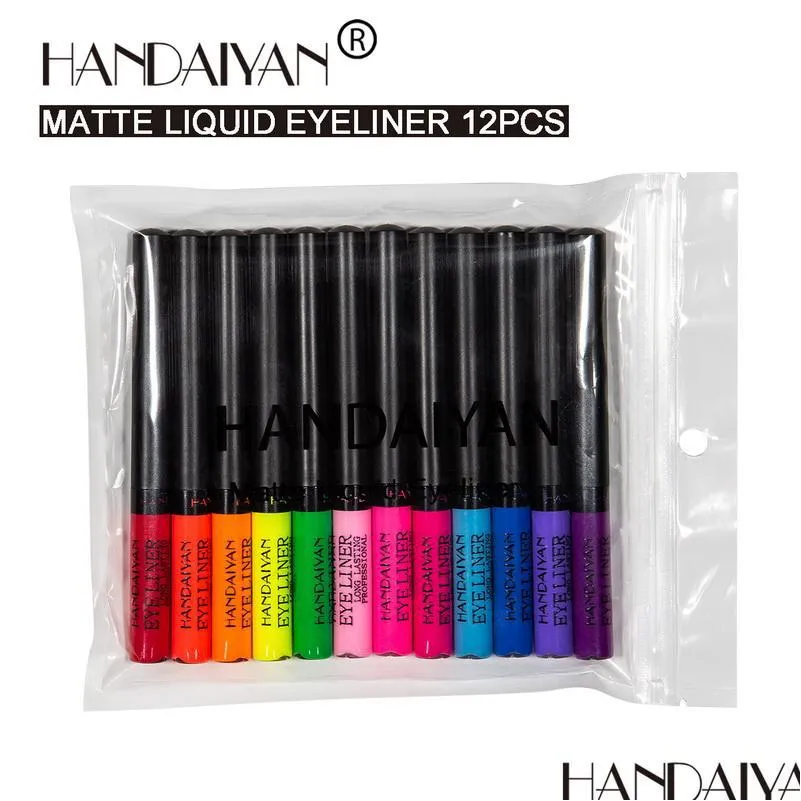 coloured eyeliner waterproof 12pcs/set matte finish easy to wear natural fast uv fluorescent excellent pigmentation durability handaiyan