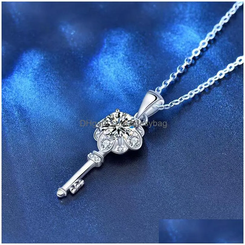 other trendy 1 d color moissanite key necklace women jewelry 100 925 sterilng silver vvs pendant neckklace giftother