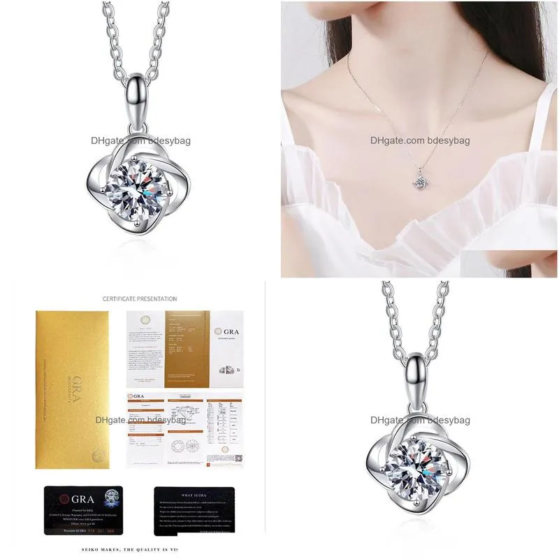 pendant necklaces trendy s925 sterling silver 1ct d color vvs1 moissanite clover necklace for women plated white gold gra diamond