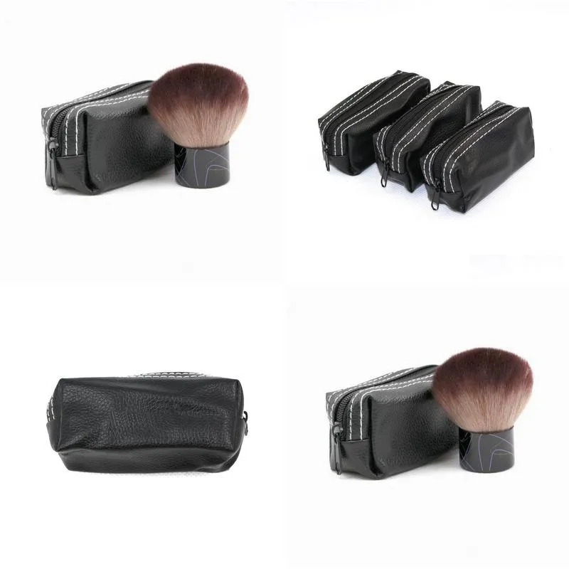 kabuki brush single fluffy makeup blush brushes round rouge repair leather pouch beauty tools