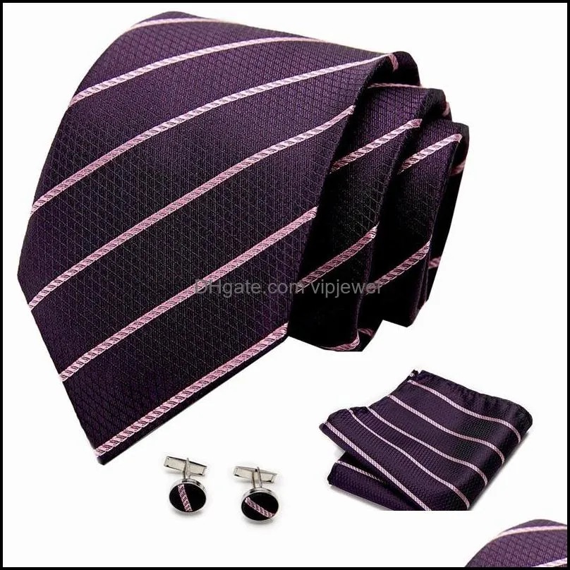 business tie for men silk neck ties dots necktie set plaid cufflinks wedding fashion accessories 145cm