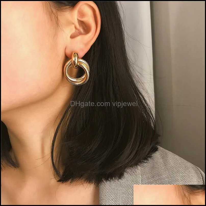  arrival double layer spiral circle earring minimalism metal round stud earrings for women jewelry gifts