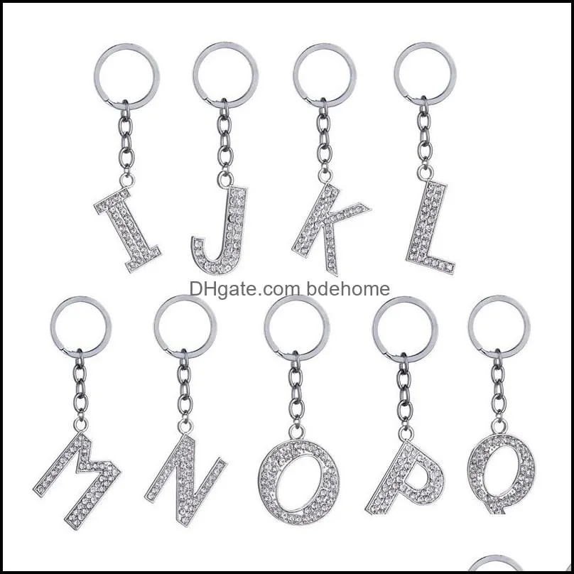 silver color 26 letters keychian creative jewelry key pendant chain ring for women men jewelry