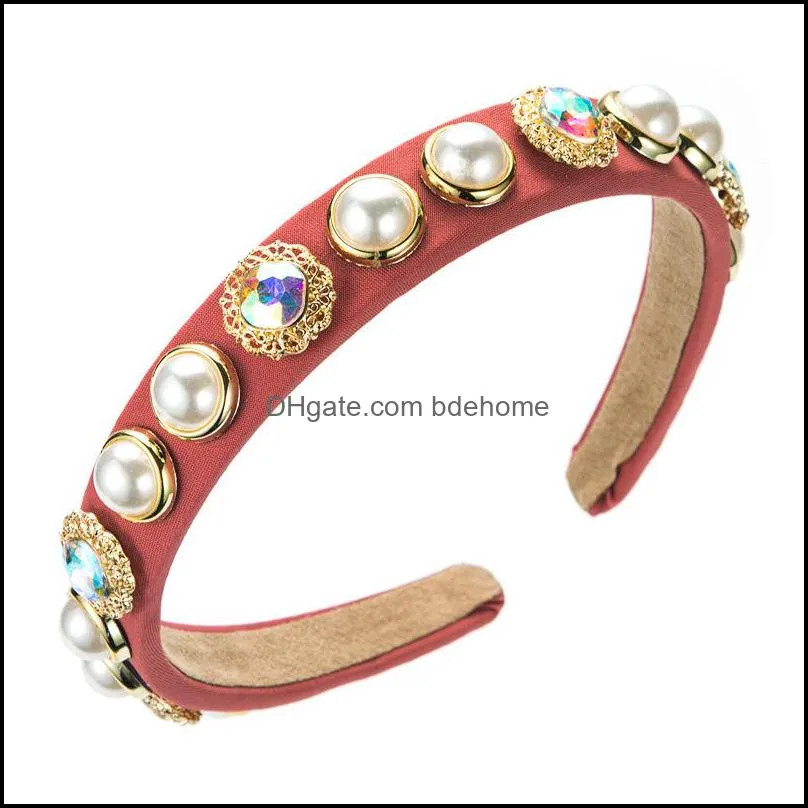 fashion women headband pearls rhinestone hairband handmade baroque headwear girls hair accessories 990 b3