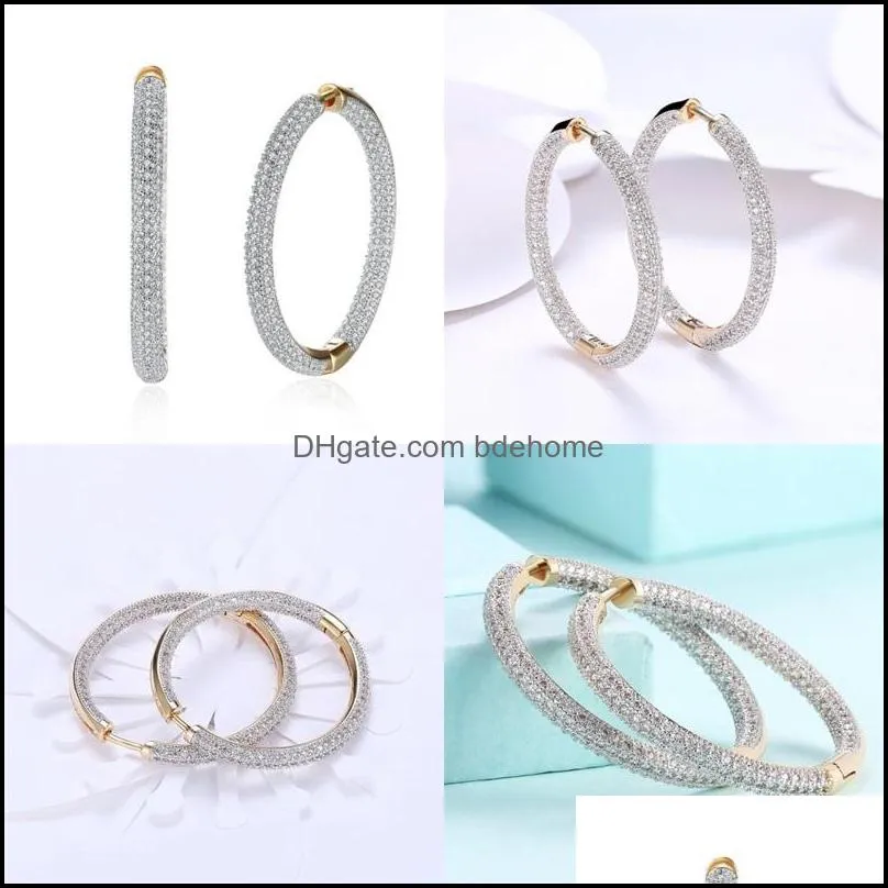925 sterling silver big circle hoop 18k gold/rose gold aaa zircon earrings for women gift fashion charm wedding jewelry 1143 t2