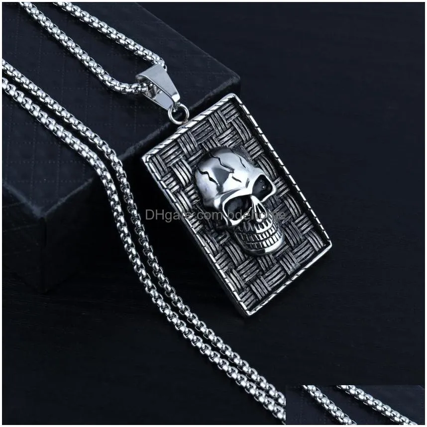 fashion jewelry titanium steel hiphop skull pendant necklace punk men necklace chain necklaces