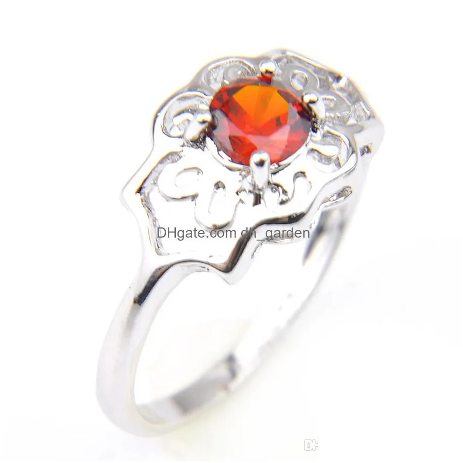 2020 ring red ganet gems flower shape silver crystal zircon wedding engagemet fashion ring jewelry for womens 10 pcs