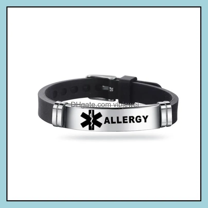  silicone medical alert id bracelets for men women stainless steel engravable bracelet diabetes serious illness emergency remind