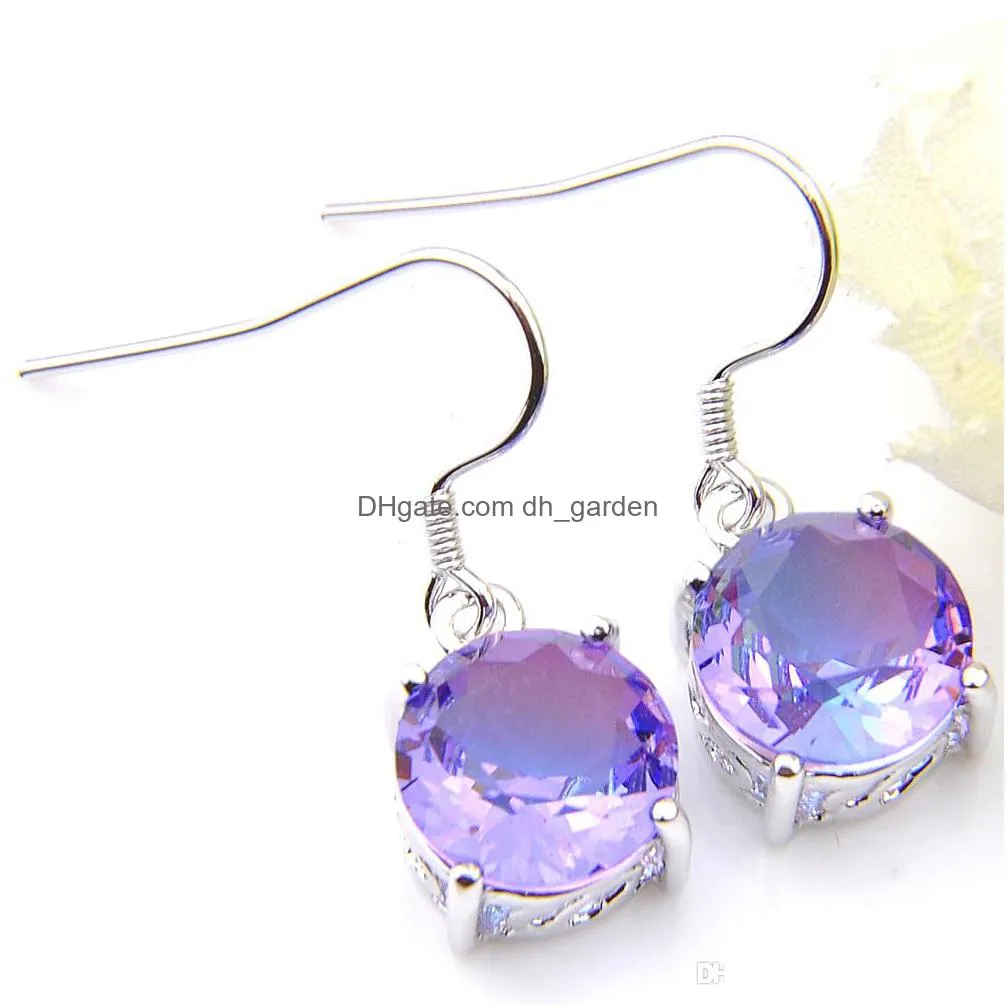 luckyshine engagement gift purple round cut bi colored tourmaline gems silver dangle hook earrings for women russia american australia