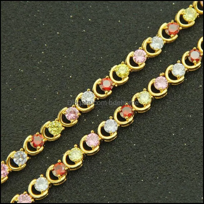 8k gold plated bling mixed color diamond womens tennis chain bracelet full cubic zirconia link chains jewelry gifts for girls 3571 q2