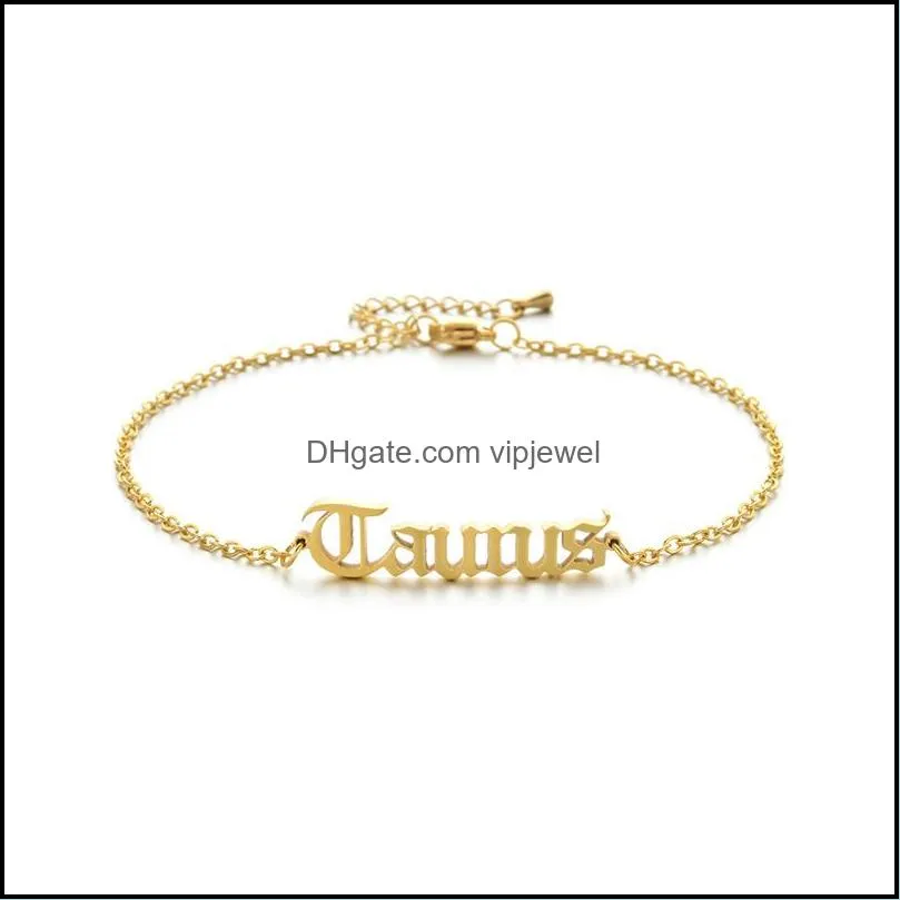 personalized letter zodiac bracelet chain stainless steel old english intial bracelets for women fashion jewelry gift