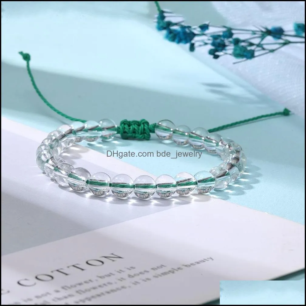 fashion clear crystal bead bracelet 8mm glass transparent quartz loose bead braided friendship bracelet for women jewelry