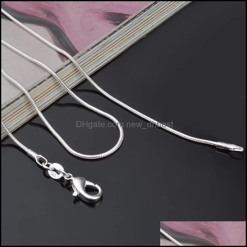 dhs 1mm 925 sterling silver smooth snake chains choker necklace for womens fashion jewelry in bulk 16 18 20 22 24 inch