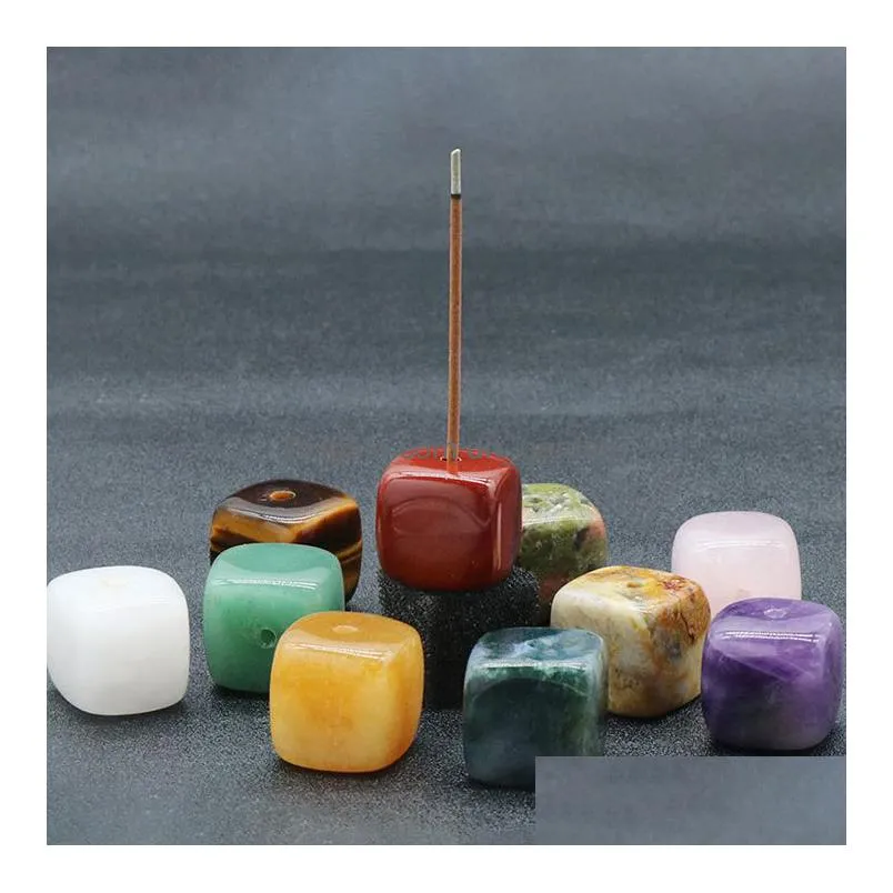 square natural healing stone gemstones incense stick base holder fragrant plug amethyst clear quartz tray