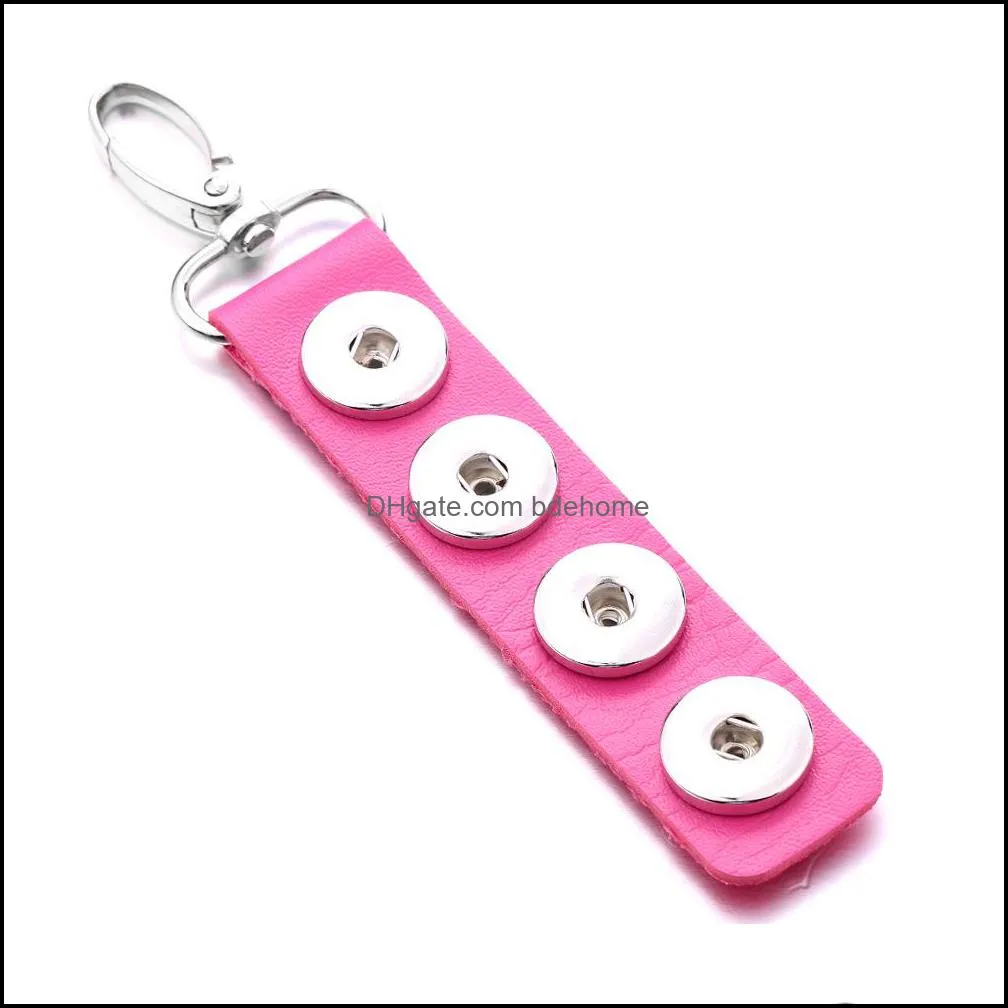 rectangle pu leather keychain jewelry 18mm snap buttons key pendant chain car bag snaps keyring