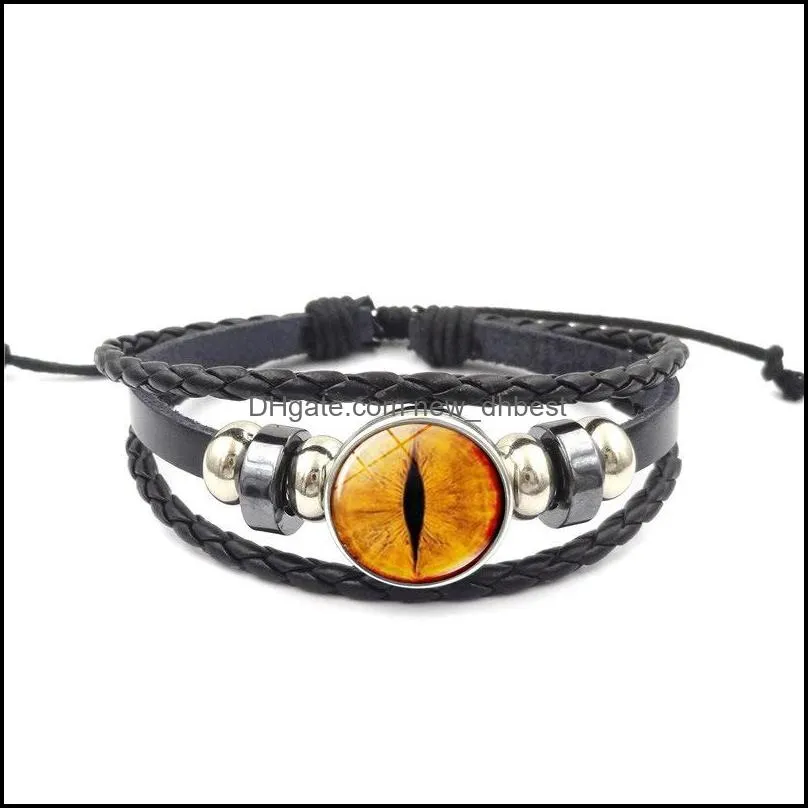  dragon evil eye leather wrap bracelet 3d eyeball time gemstone glass cabochon snap buttons charm bracelets for women men fashion