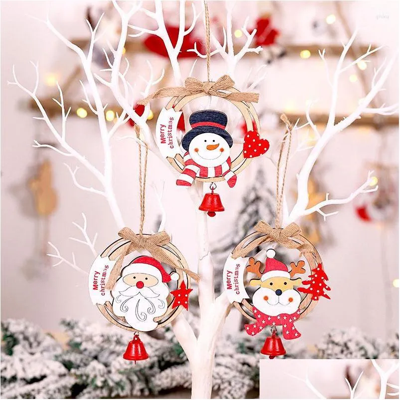 christmas decorations diy wooden embellishments with string decoration santa claus wreath bells party pendant ornaments