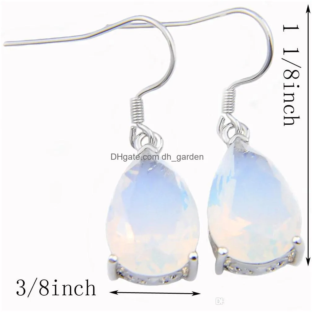 luckyshine friend family gift natural moonstone whiteteardrop shaped 925 sterling silver wedding dangle hook earrings for women