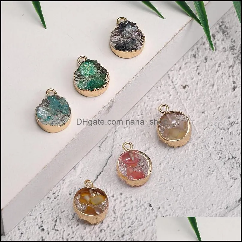 colorful resin druzy stone pendant charms gemstone pendant shell sequins gold plated for diy jewelry making earring necklace