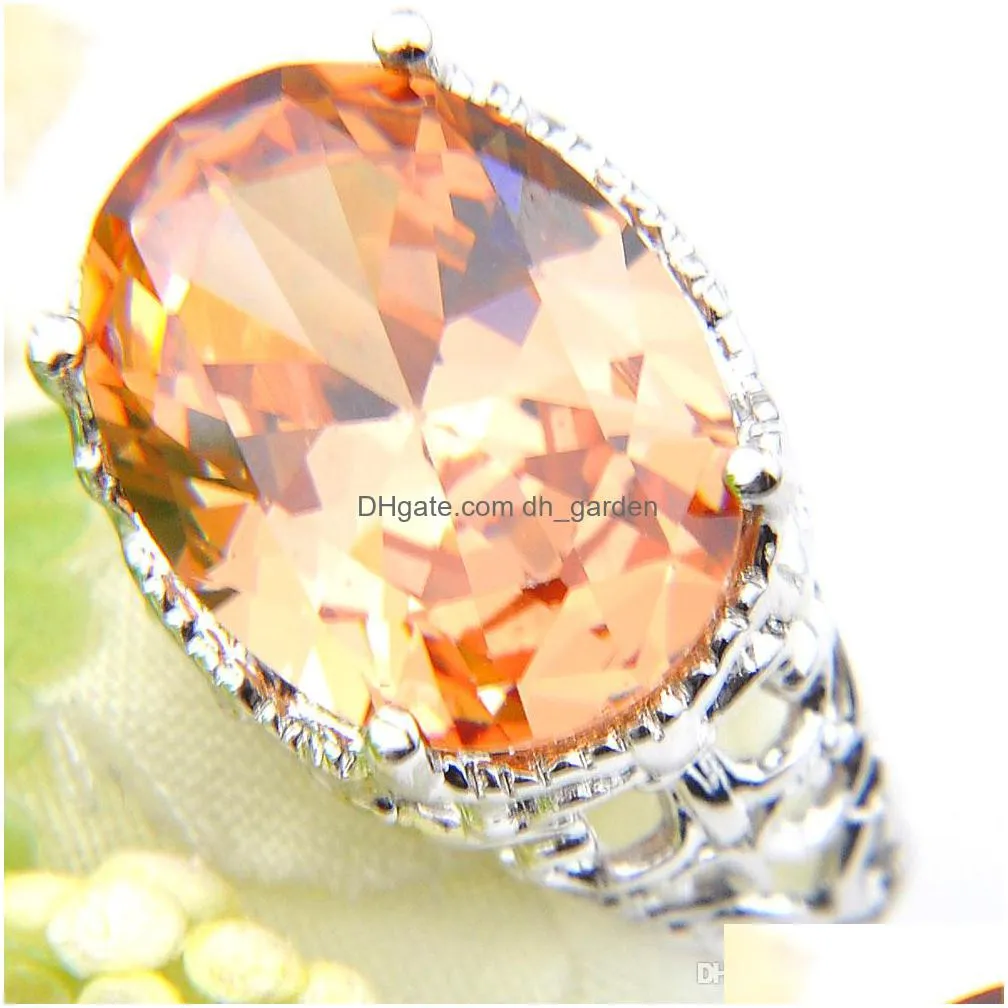 5 pcs 1 lot christmas gift oval morganite champagne 925 silver crystal cubic zirconia ring weddings ring jewelry gift women