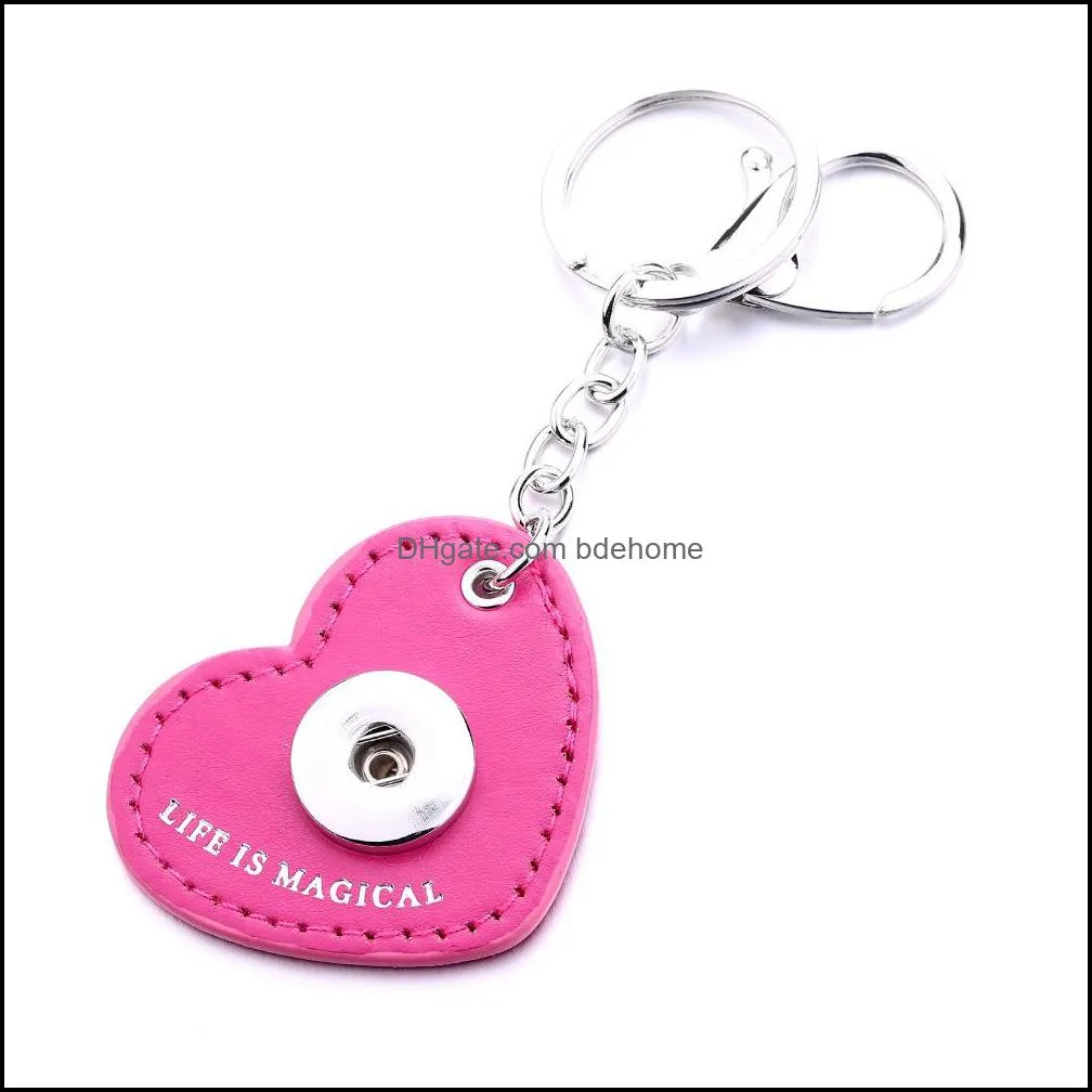 fashion heart pu leather keychain jewelry 18mm snap buttons key pendant chain car bag snaps keyring