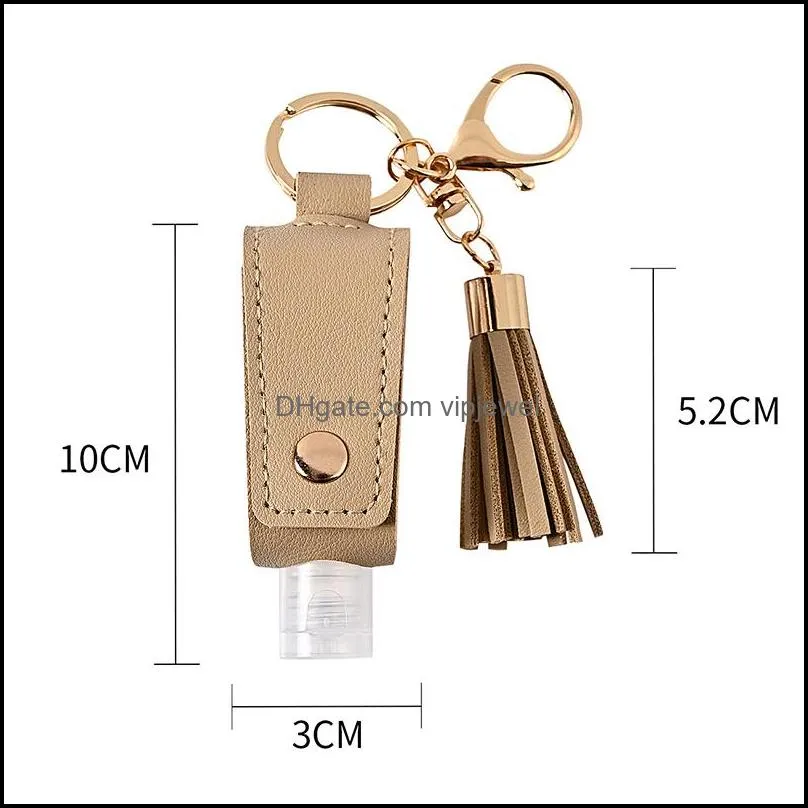 creative hand sanitizer pu protective leather case keychain disinfectant health tassel pendant refillable bottle containers 30ml