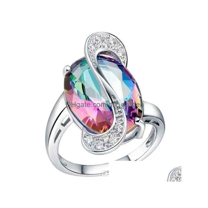 2018 jewelry cut heart shaped mystic rainbow topaz cubic zirconia platinum plated rings size 6 7 8 9 r0175