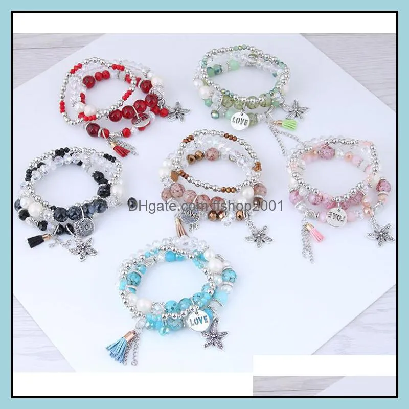 bohemian beaded bracelets for women girls multilayer stretch bangle tassel love heart bracelet set fashion jewelry dhs