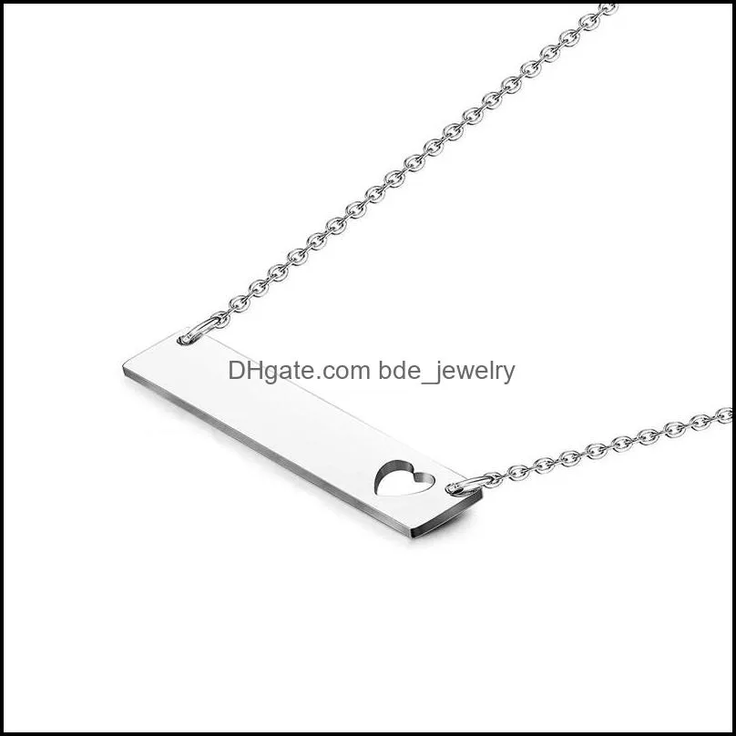 love heart bar pendant necklace for women mother daughter stainless steel blank bar tag pendant gold necklace friends jewelry for