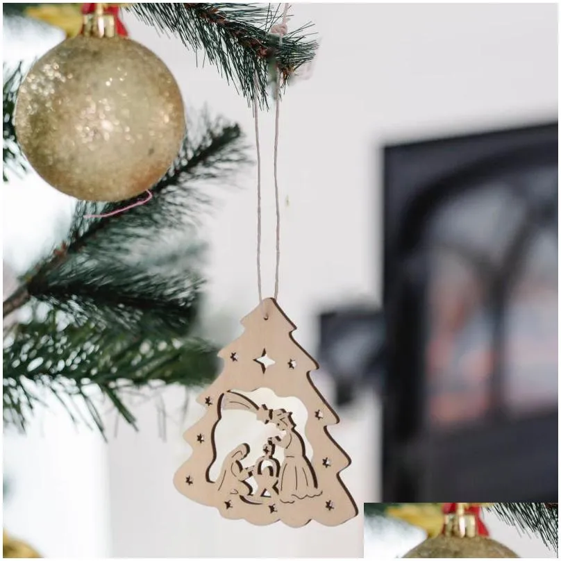 christmas decorations wooden tree set traditional nativity keepsake embellishments with strings diy crafts decor for tchristmas