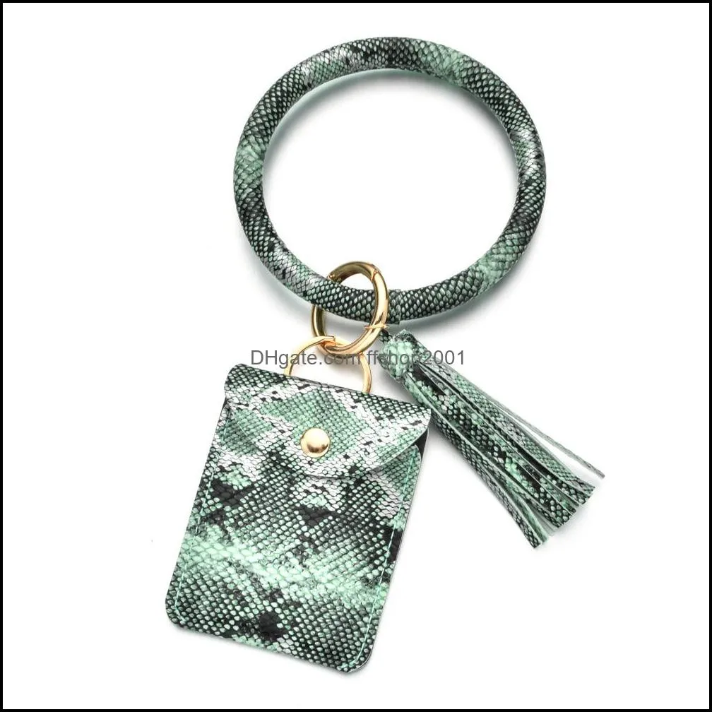 pu purse key ring cart bag tassel bangle wristlet keychain leopard pattern wallet bangles bracelet credit cards keyring q16fz