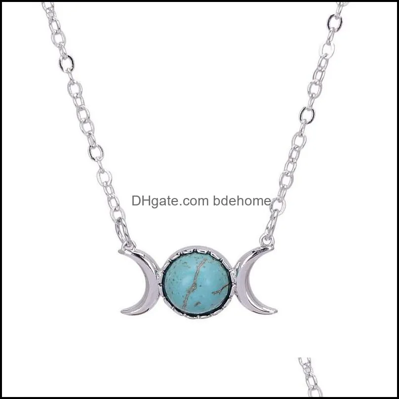 natural stone necklace sun moon turquoise pink opal healing crystal pendant necklace for women jewelry