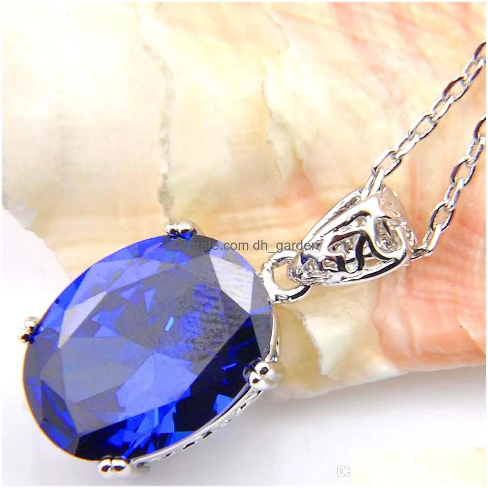 luckyshine family friends gift multicolor oval fire topaz gems 925 sterling silver plated jewelry women zircon pendant necklaces 5